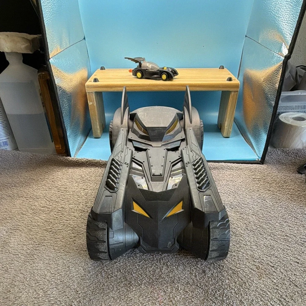 2 Batman Batmobile Cars Vehicle Playset Set w/ Batman Figure Plastic Black Gray